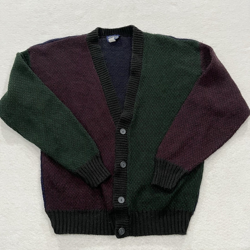 Vintage Mens LG Cardigan Sweater, Multicolor Grandpa Cardigan Sweater Cambridge